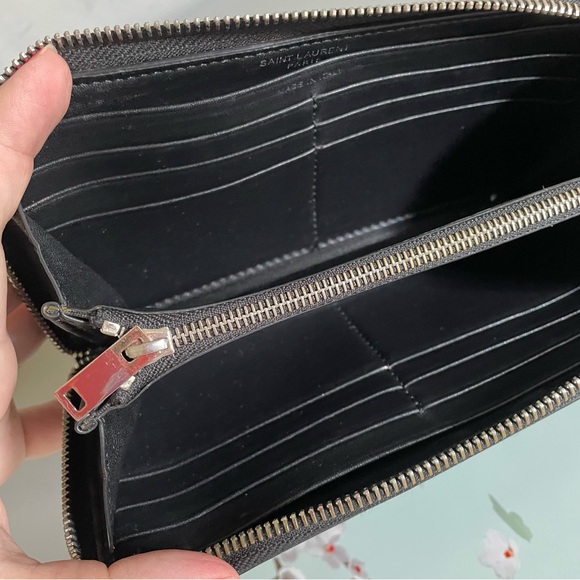 YSL Love Patch Black Leather Zip Around Wallet - Picture 4 of 10